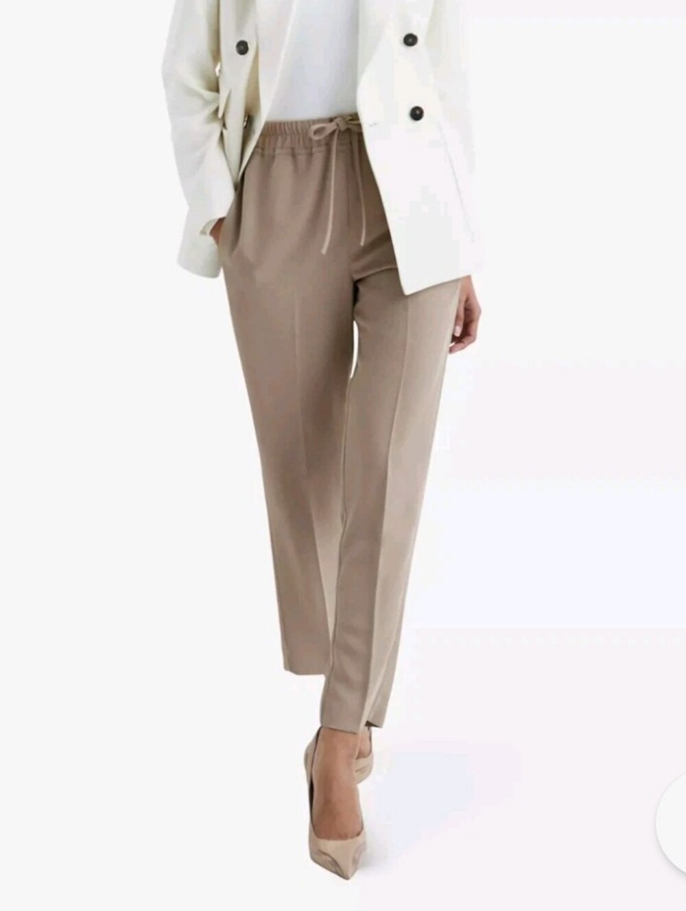 Reiss Beige Cropped Tapered Ankle Pants